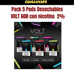Pack 5 Pods Desechables Volt Pocket 600 Caladas con nicotina 2%