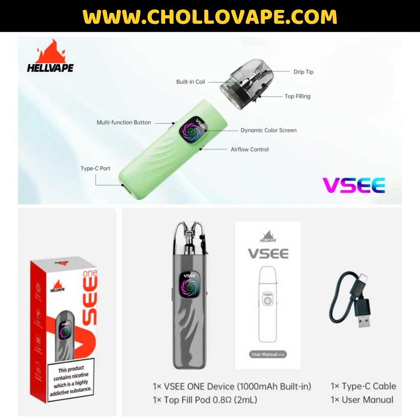 vaper sales de nicotina Hellvape VSEE One Kit 1000mAh
