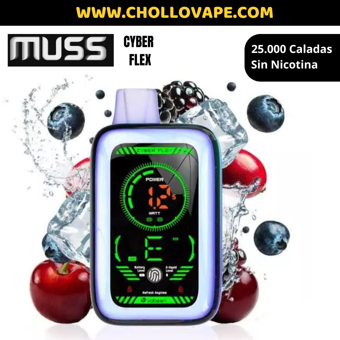 Muss Cyber Flex Pod Desechable 25000 puff Blueberry Cherry Cranberry ( Chollovape Muss Cyber Flex Pod Desechable 25000 puff Blueberry Cherry Cranberry ( Chollovape