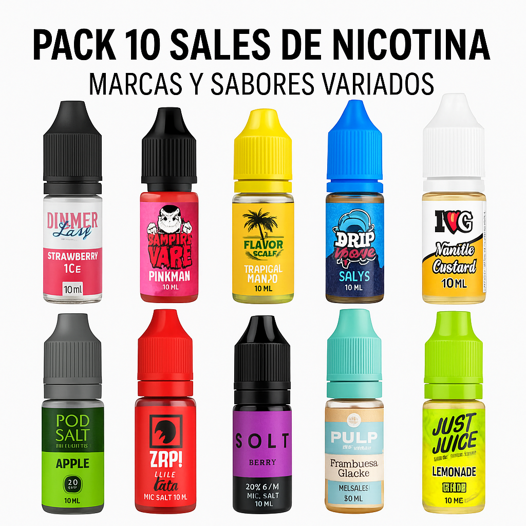 Pack 10 Sales de nicotina (marcas y sabores variados)  Chollovape